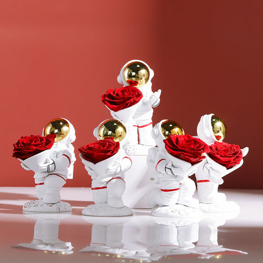 214 Valentine's Day Gift Perpetual Flowers Finished Rose Astronaut Model Plaster Arrangement Perpetual Flowers