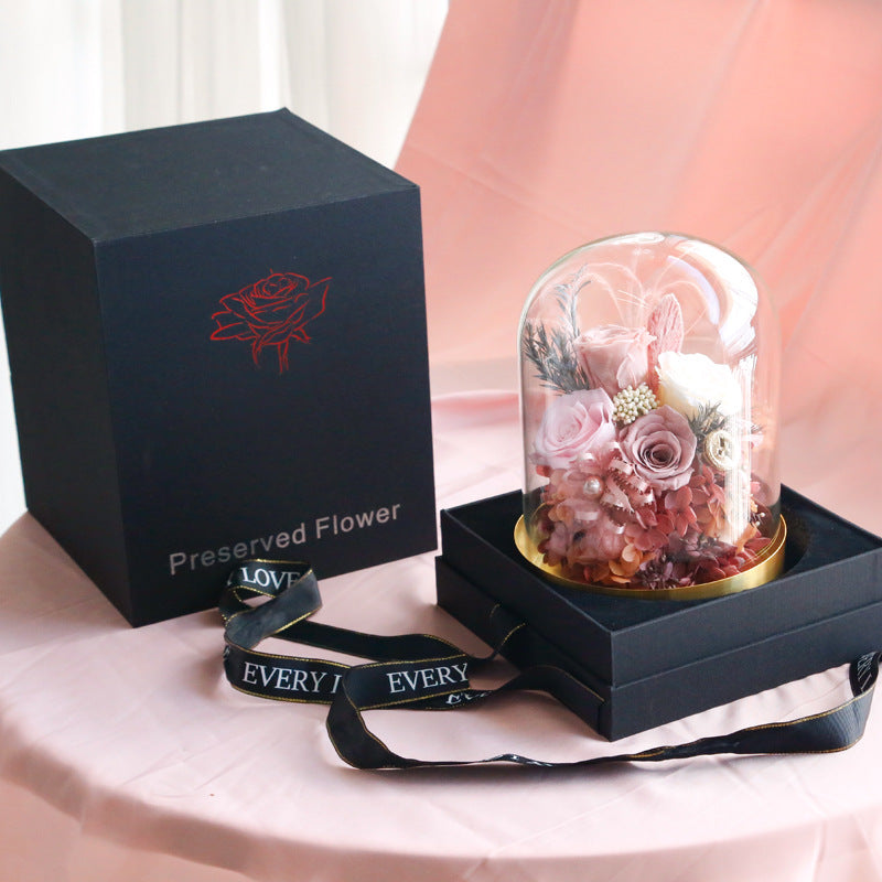 Immortal flower finished glass gift box golden base Valentine's day to send girlfriend rose confession gift