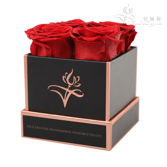 Christmas Gift Valentine's Day Gift 4 rose Square Box Eternal Flowers Finished Rose Box