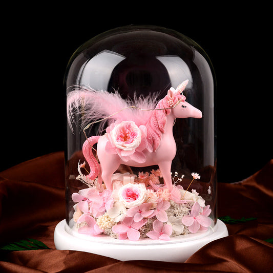 Perpetual flower unicorn glass cover finished Christmas birthday gift for colleague with gift box