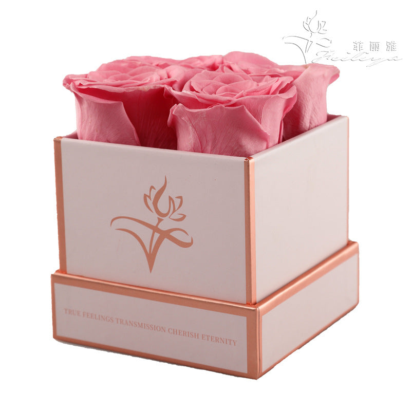 Christmas Gift Valentine's Day Gift 4 rose Square Box Eternal Flowers Finished Rose Box