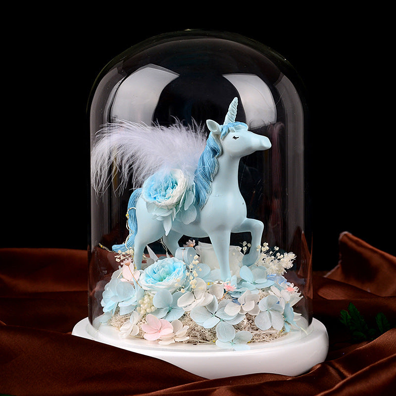 Perpetual flower unicorn glass cover finished Christmas birthday gift for colleague with gift box