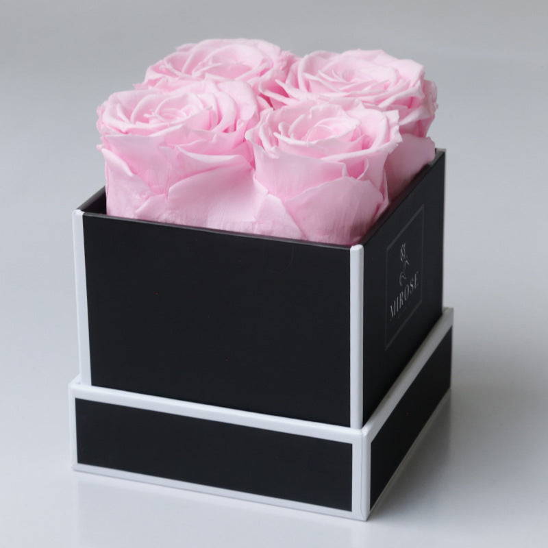 Christmas Gift Valentine's Day Gift 4 rose Square Box Eternal Flowers Finished Rose Box