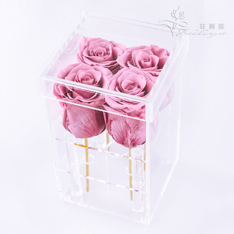 Every Love Promotional Gift Single Forever A Grade Preserved Rose In A Acrylic Box For Saint Valentine's Day