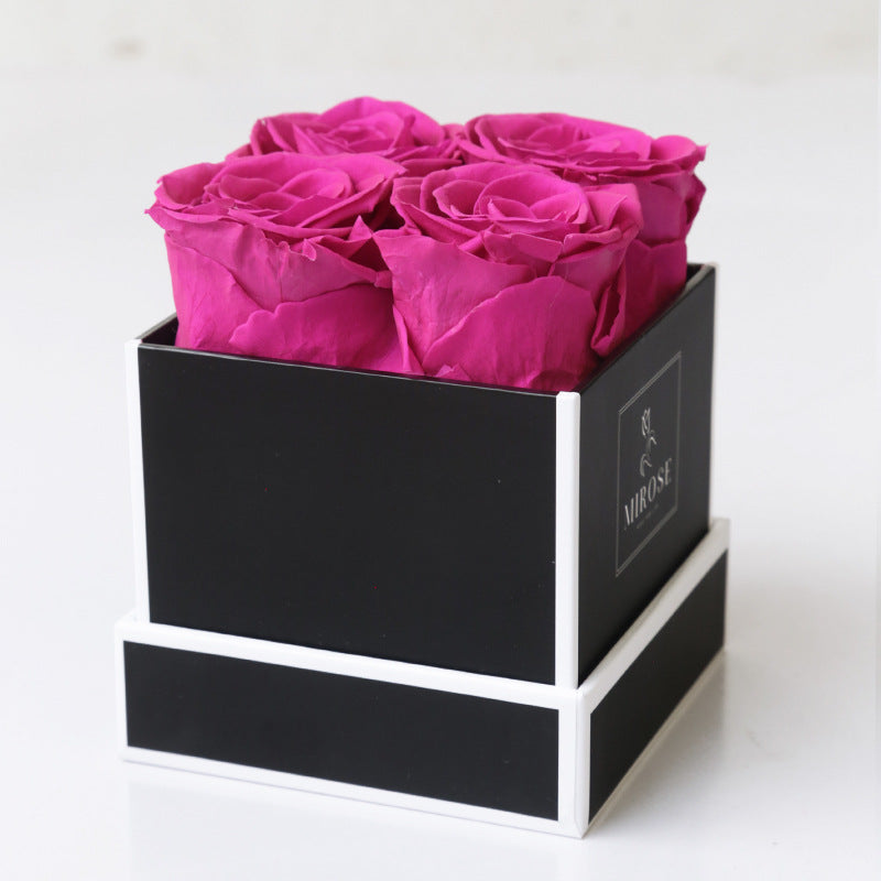 Christmas Gift Valentine's Day Gift 4 rose Square Box Eternal Flowers Finished Rose Box