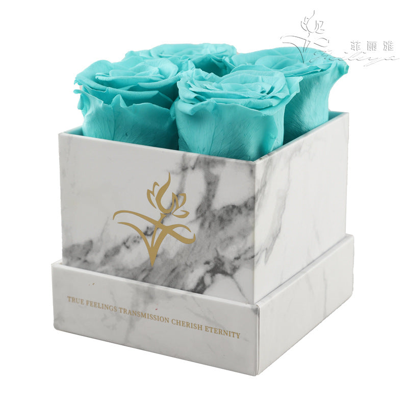 Christmas Gift Valentine's Day Gift 4 rose Square Box Eternal Flowers Finished Rose Box