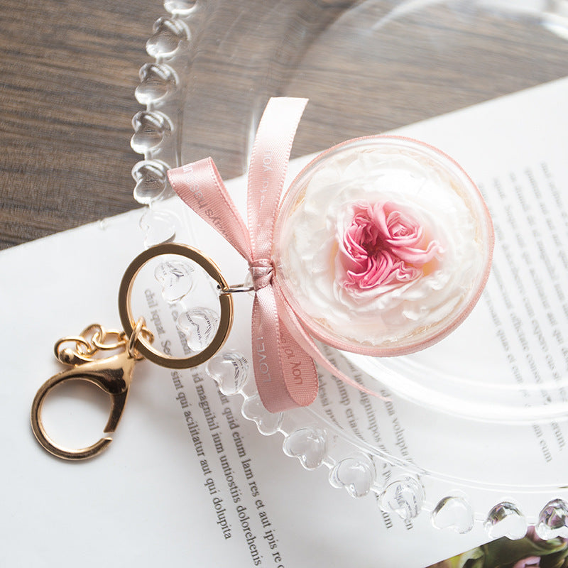 Fashion Oval Natural Eternal Flower Keychain Handmade Dried Flower Plants  Pendant Key Chain Keyring Key Holder Women Accessories