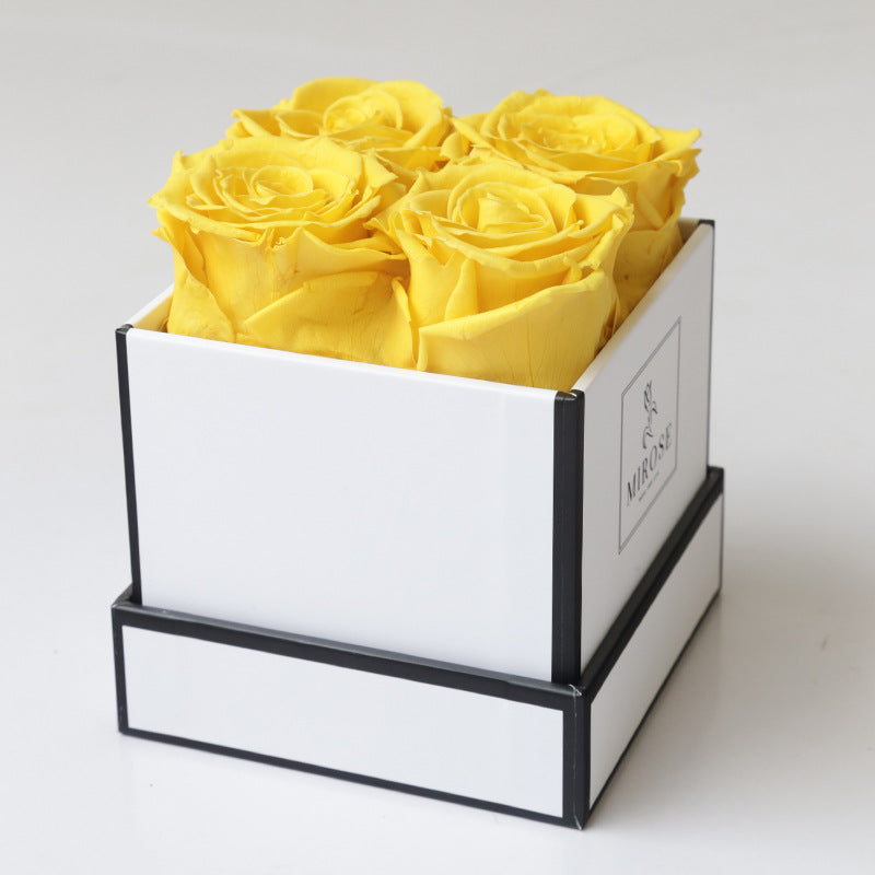 Christmas Gift Valentine's Day Gift 4 rose Square Box Eternal Flowers Finished Rose Box