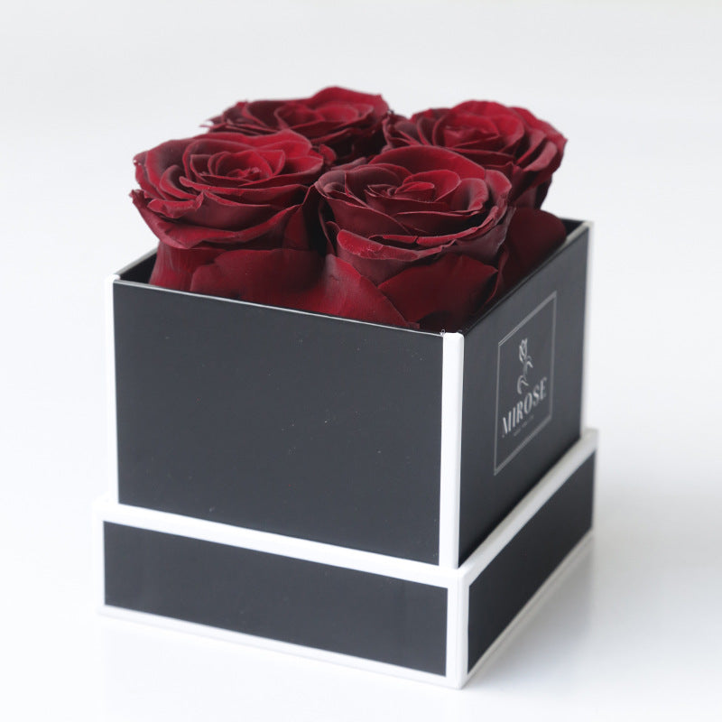 Christmas Gift Valentine's Day Gift 4 rose Square Box Eternal Flowers Finished Rose Box