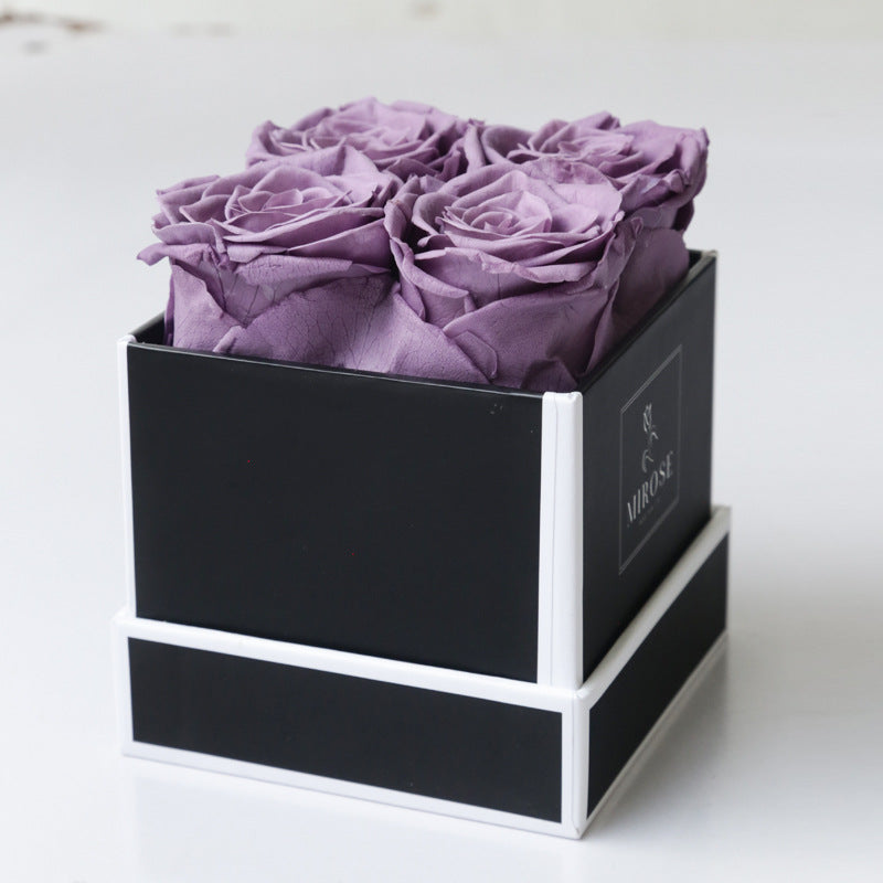 Christmas Gift Valentine's Day Gift 4 rose Square Box Eternal Flowers Finished Rose Box