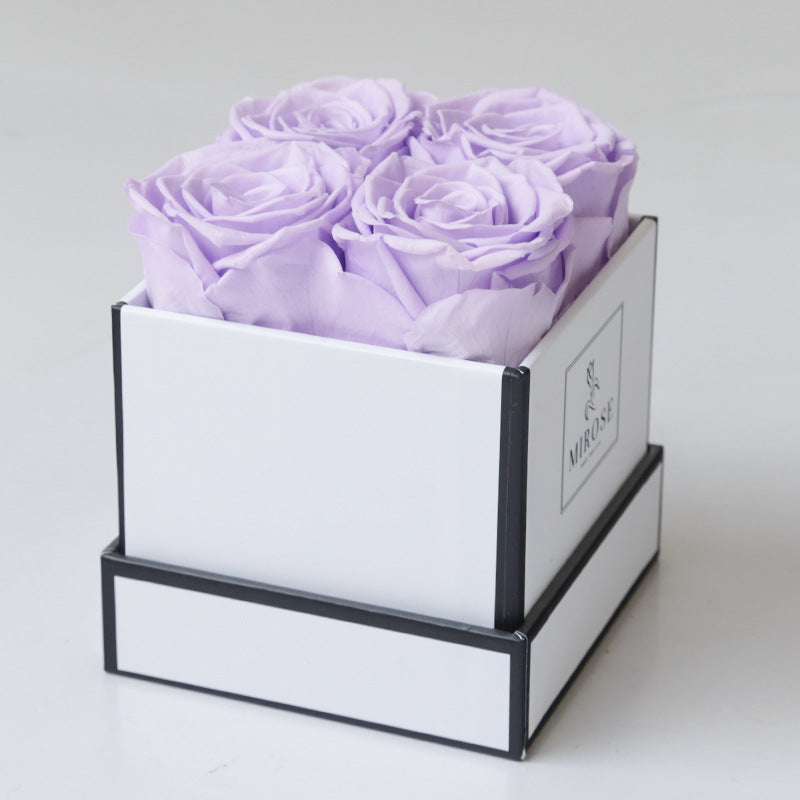 Christmas Gift Valentine's Day Gift 4 rose Square Box Eternal Flowers Finished Rose Box