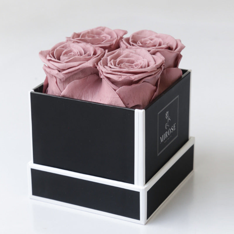 Christmas Gift Valentine's Day Gift 4 rose Square Box Eternal Flowers Finished Rose Box