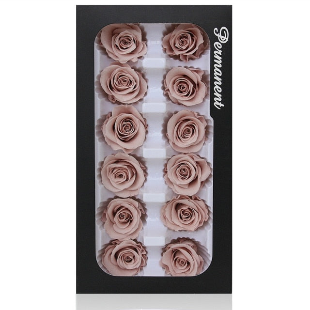 3-4CM/12pcs,Grade A Preserved Rose flower gift box,Valentines Day Gift box Favor,Eternal Rose Heads for Wedding Party Decoration