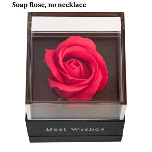 Natural Eternal Rose Jewelry Box /w 100 Languages Love Necklace Preserved Flowers Proposal Ring Case Valentine's Christmas Gifts