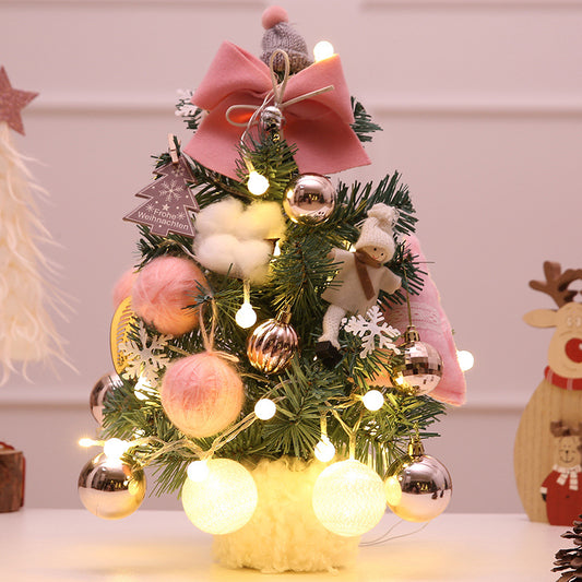 Mini Christmas tree small desktop ornaments diy Christmas tree set pink light-emitting package led Christmas decoration