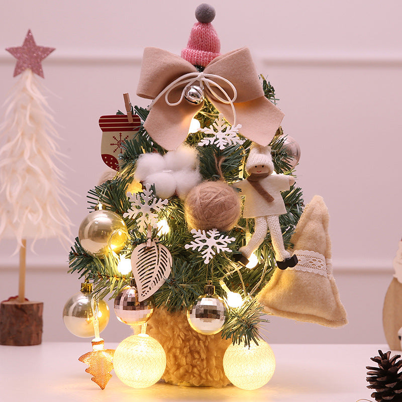 Mini Christmas tree small desktop ornaments diy Christmas tree set pink light-emitting package led Christmas decoration